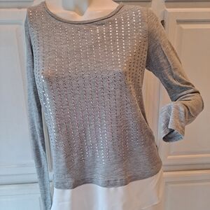 Apt. 9 Light Gray Sequined Knit Top with Layered Hem Tunic Style